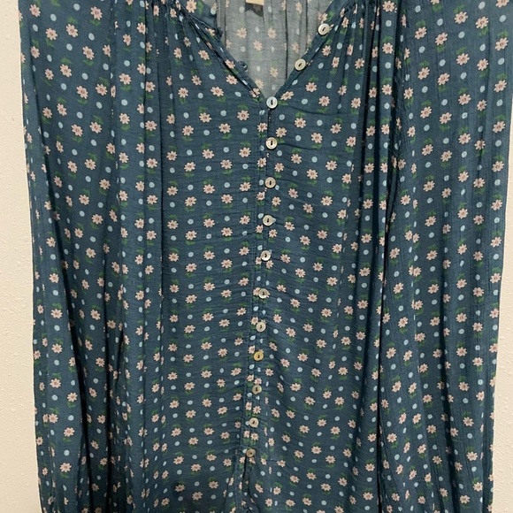 Spell Blue Floral Button-Up Top Yellow Rose Blouse - Cornflower Blue - Picture 6 of 8